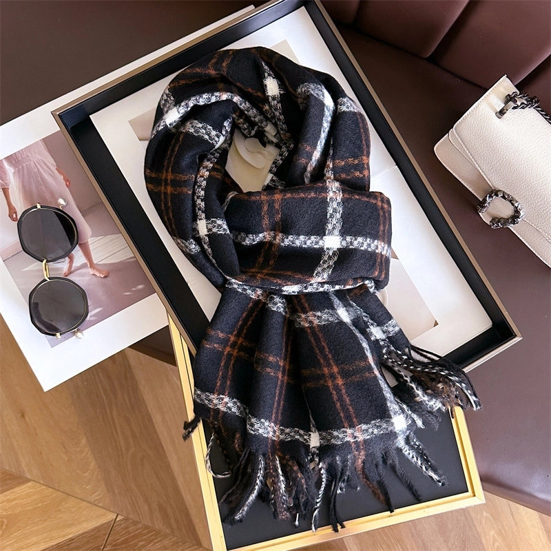 Sweet Cashmere-like Plaid Warm Shawl Scarf Unisex Autumn And Winter Fashion Tassel Scarf
