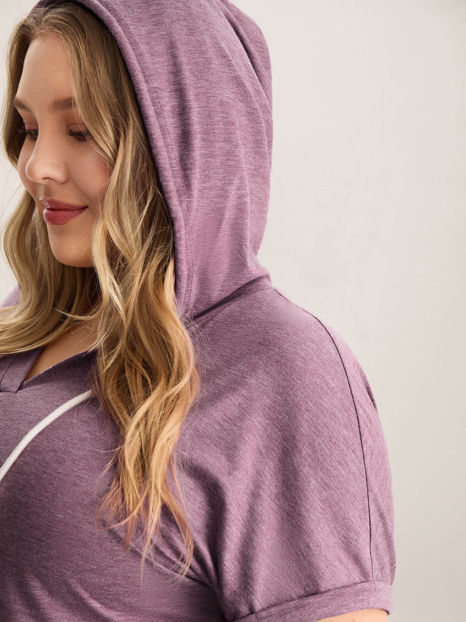 Hooded Pockets Ties Plain T-Shirt