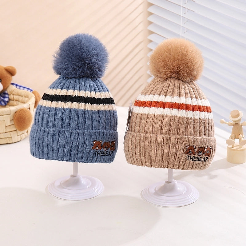 Children Unisex Cartoon Style Cute Letter Stripe Bear Wool Cap
