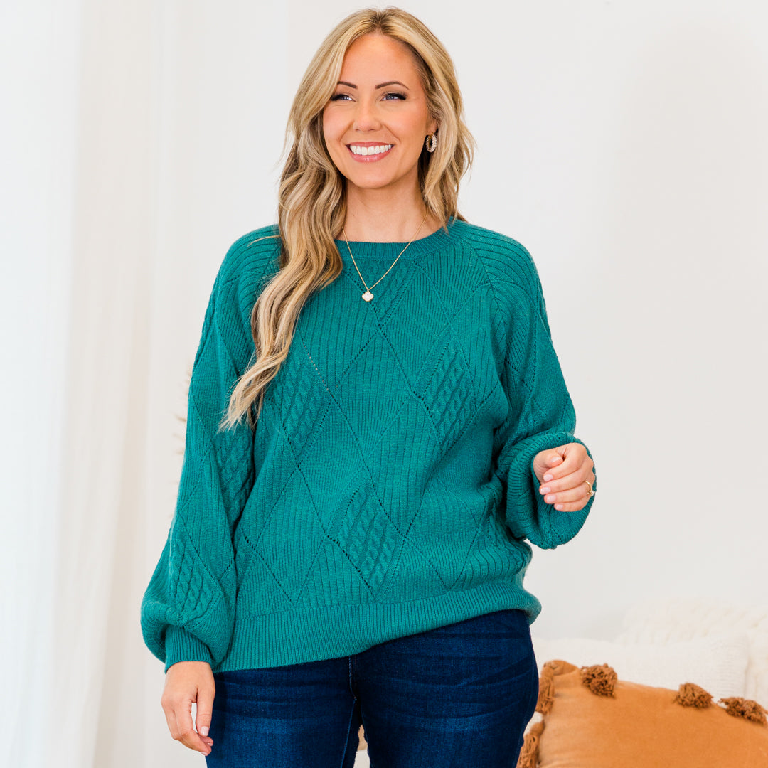 Open My Heart Sweater. Dark Turquoise