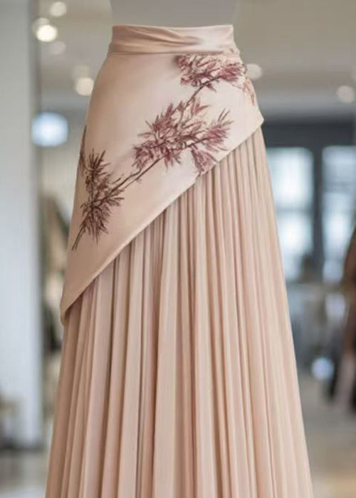 French Pink Asymmetrical Print Chiffon Patchwork Skirts Summer