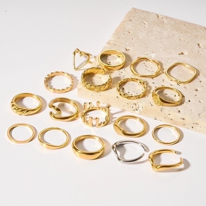 Stainless Steel 18K Gold Plated Minimalist Plating Heart Shape Crown Bow Knot Rings