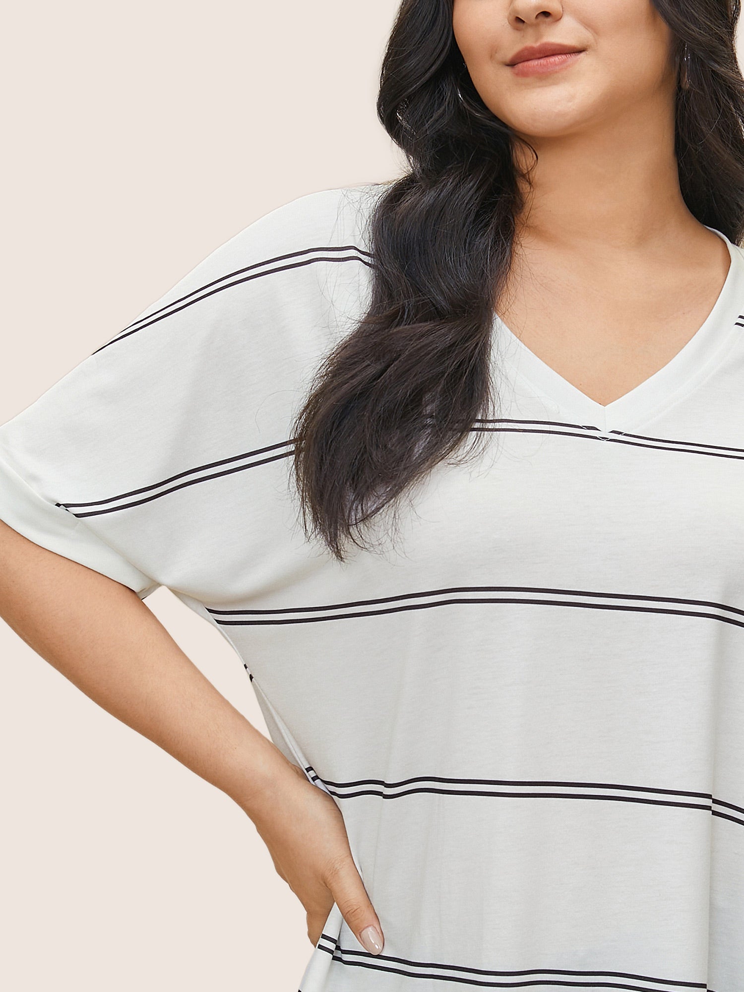 Striped Contrast Dolman Sleeve T-shirt