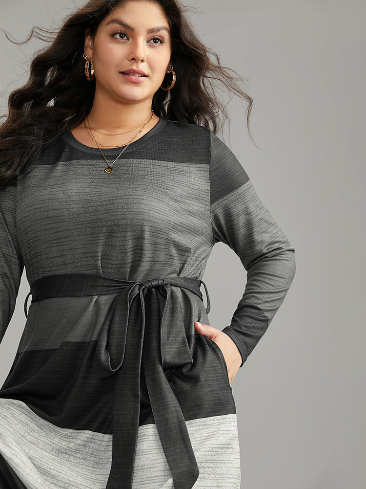 Colorblock Contrast Heather Belted Dress