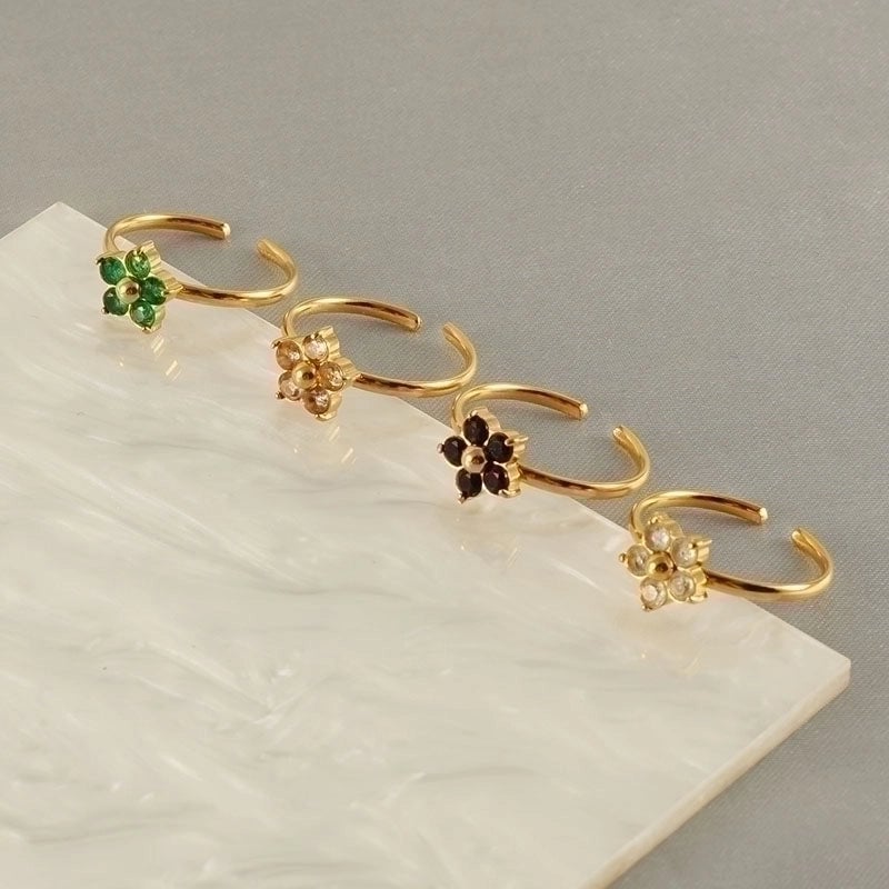 Casual Cute Square Heart Shape Flower 304 Stainless Steel Zircon 18K Gold Plated Plating Inlay Stainless Steel Rings