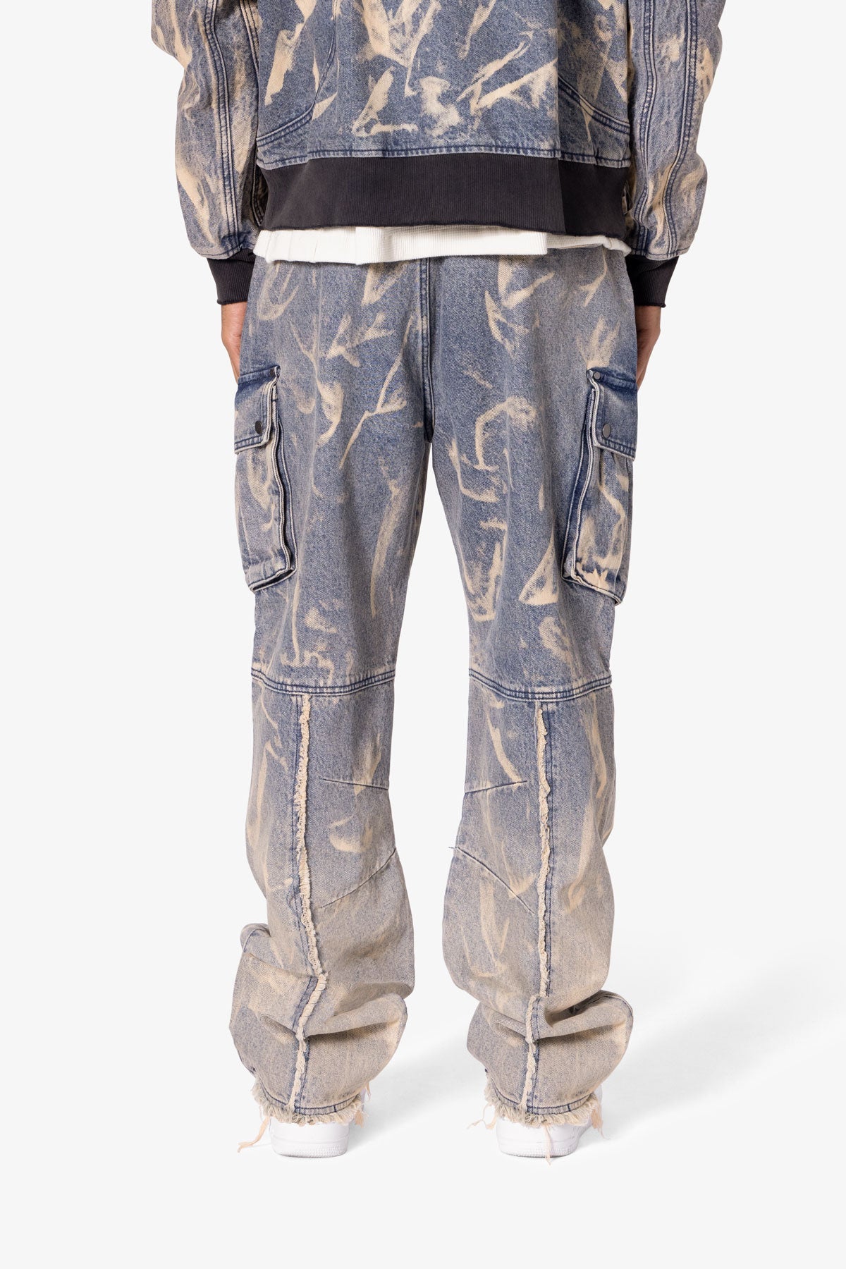 Ultra Baggy Rippled Denim Cargo Pants - Blue