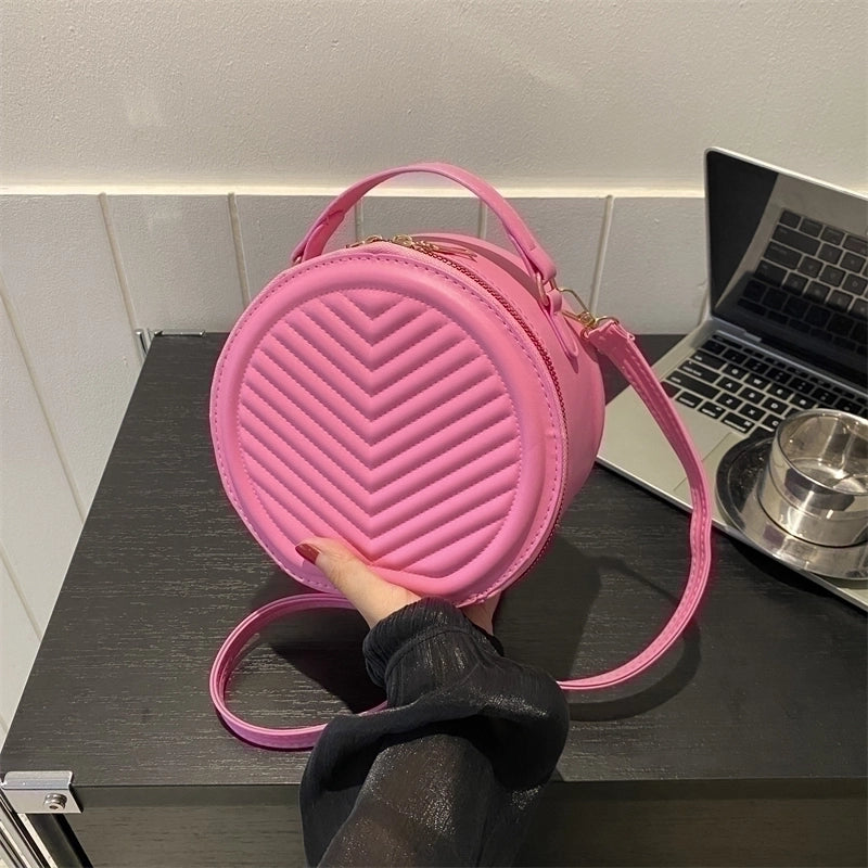 Women's Pu Leather Solid Color Cute Basic Round Zipper Shoulder Bag Crossbody Bag