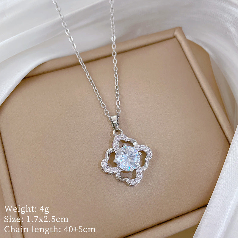Copper Micro-Inlaid Cross Fashionable And Gorgeous Full Diamond Necklace For Women All-Match Clavicle Chain Titanium Steel