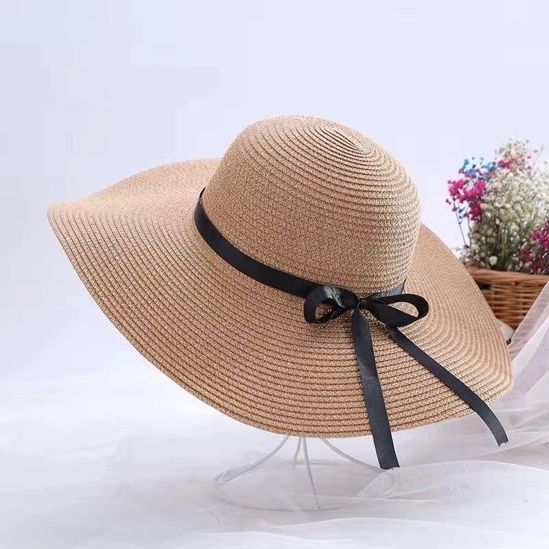 Women's Minimalist Classic Style Color Block Big Eaves Straw Hat