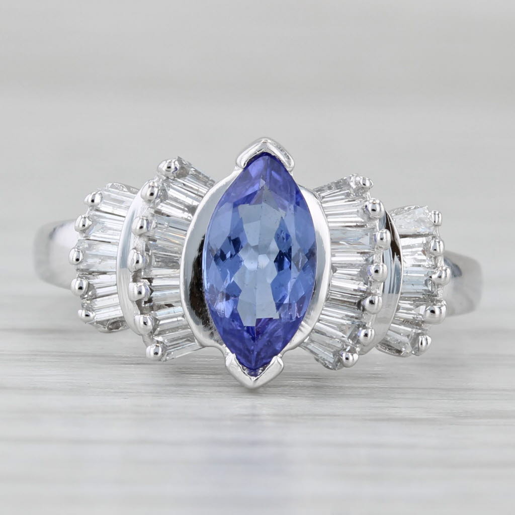 1.50ctw Marquise Tanzanite Diamond Ring 14k White Gold Size 7