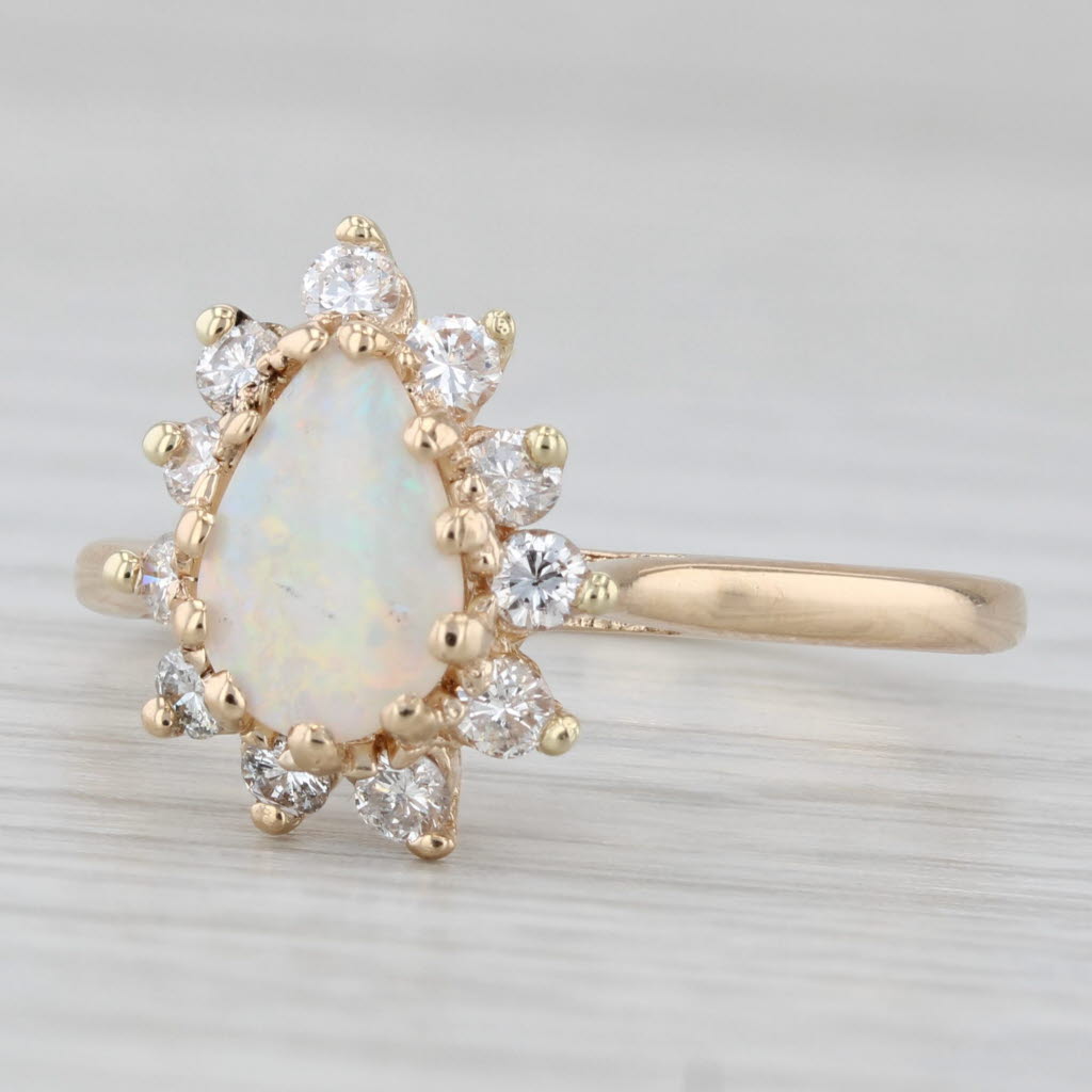 Opal 0.38ctw Diamond Halo Ring 14k Yellow Gold Size 8 Pear Cabochon