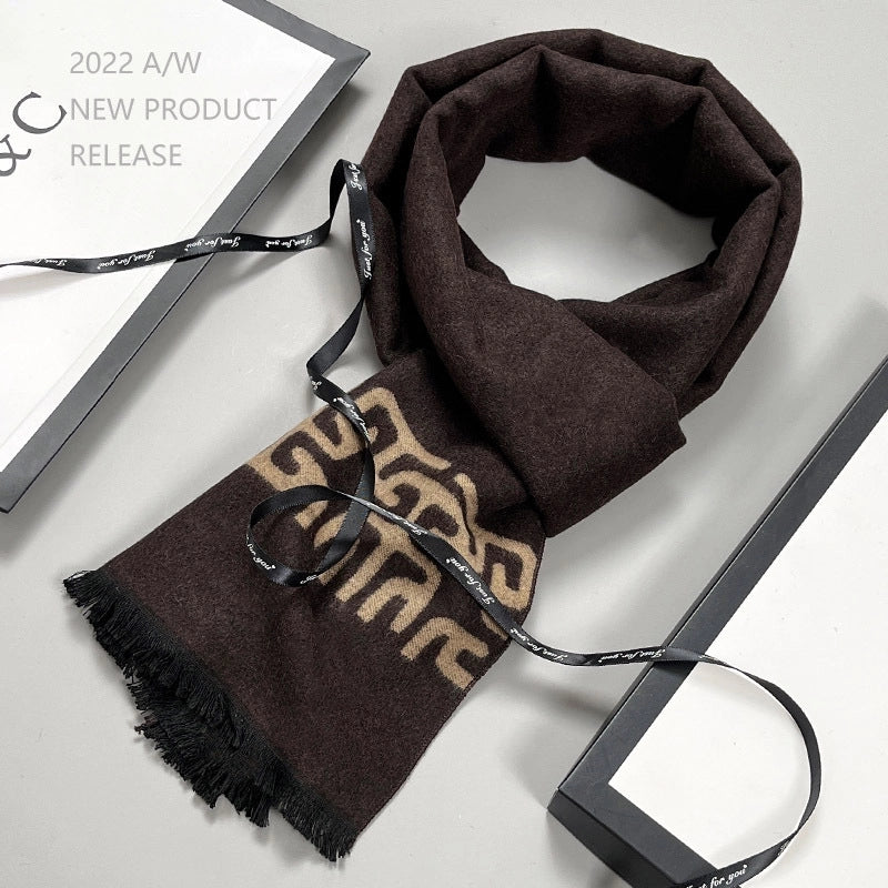Wool Scarf Men's Plaid Winter Scarf Cashmere Scarf High-end Gifts Warm