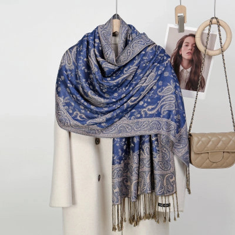 Women's Pastoral Cashew Nuts Flower Polyester Tassel Scarf