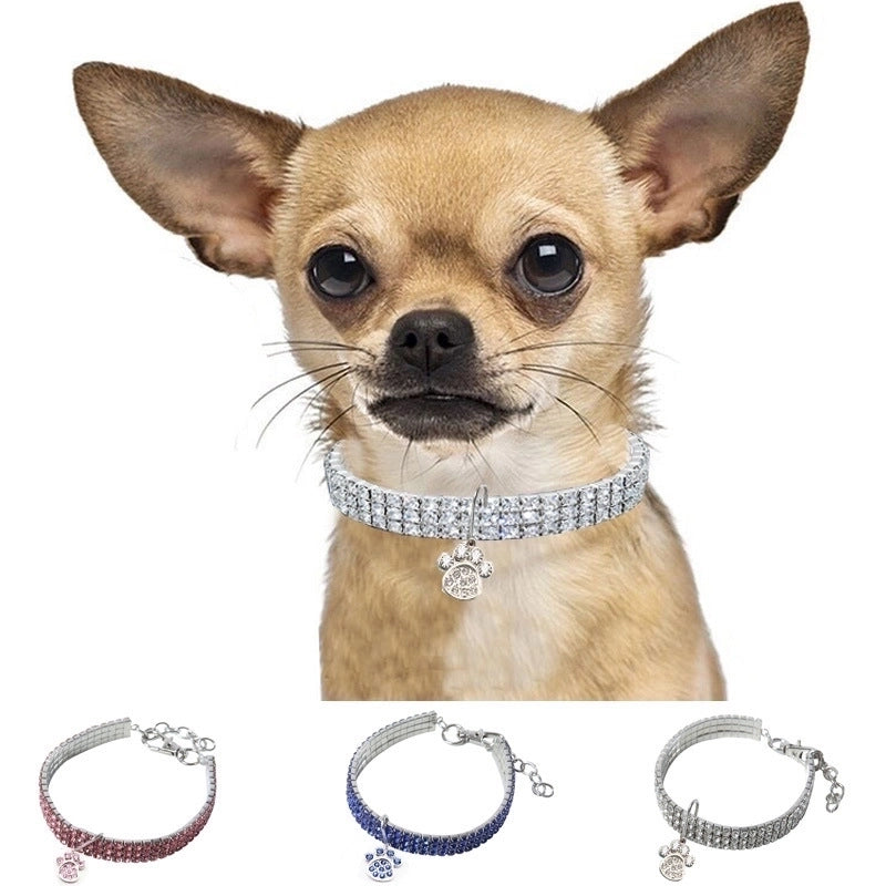 Solid Color Elastic Adjustable Pendant Heart Shape Inlaid Zircon Pet Collar