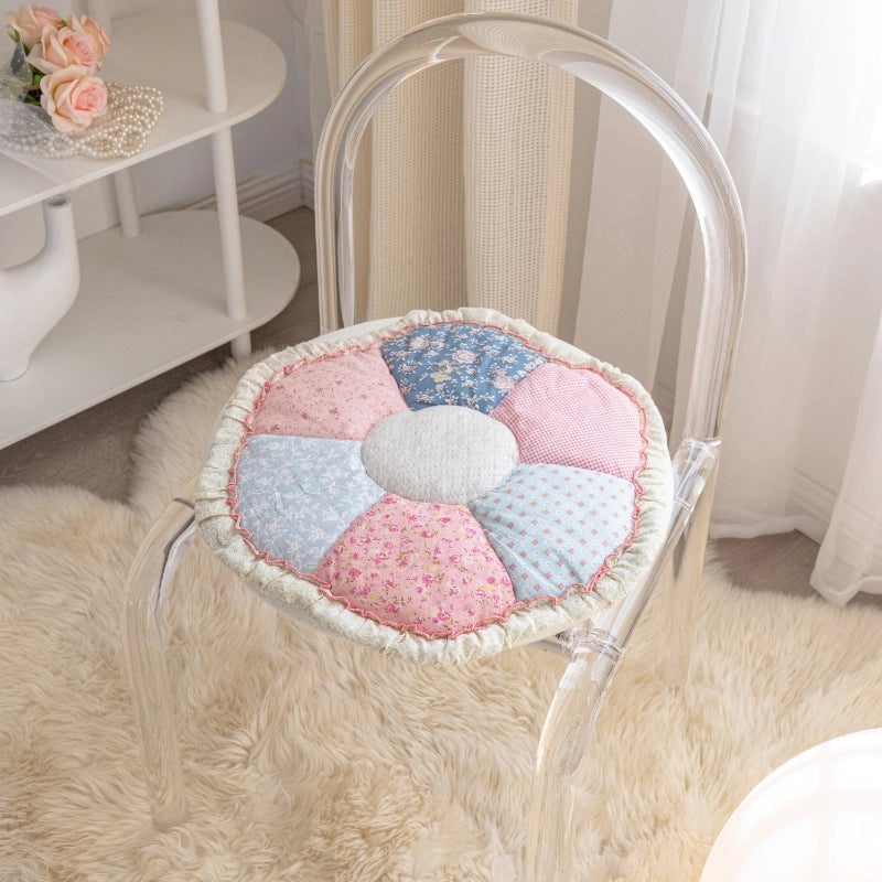 Cotton Flower Chair Cushion Pastoral Fabric Thickened Quilted Office Cushion Student Cushion Non-slip Machine Washable