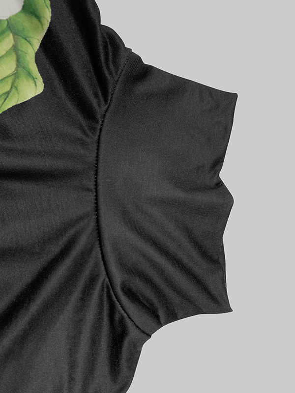 Irregularity Long Sleeves Flower Print High Neck T-Shirts Tops