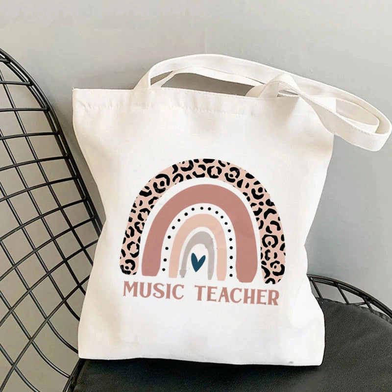 Hot Selling Kawaii Heart-shaped Printed Tote Bag For Teachers And Students One-shoulder Large Capacity White Cotton Bag