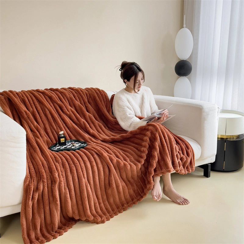 Short Velvet Rabbit Fur Blanket Thickened Light Luxury Blanket Office Nap Blanket Sofa Blanket Coral Velvet Flannel Bed