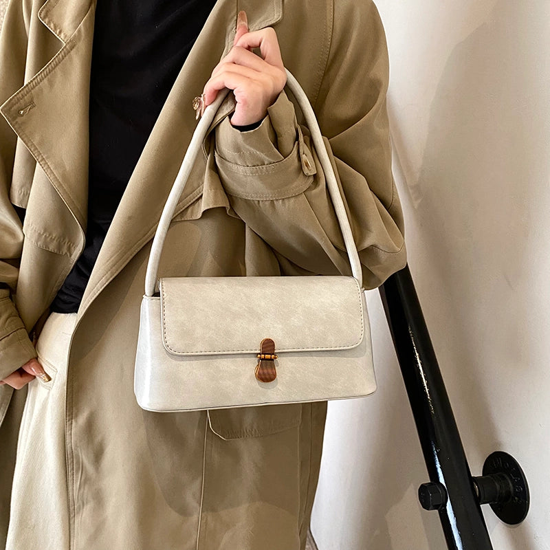Women's Pu Leather Solid Color Classic Style Square Buckle Flip Cover Shoulder Bag