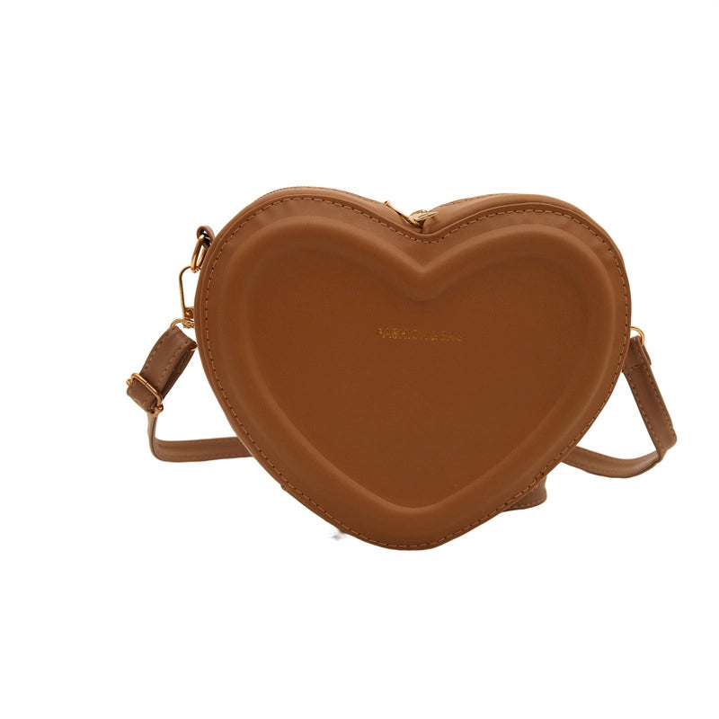 Women's Pu Leather Solid Color Cute Sewing Thread Heart-shaped Zipper Crossbody Bag