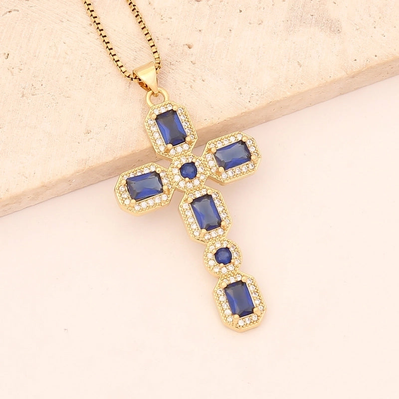 Hip-hop Cross Copper Inlaid Zircon Necklace