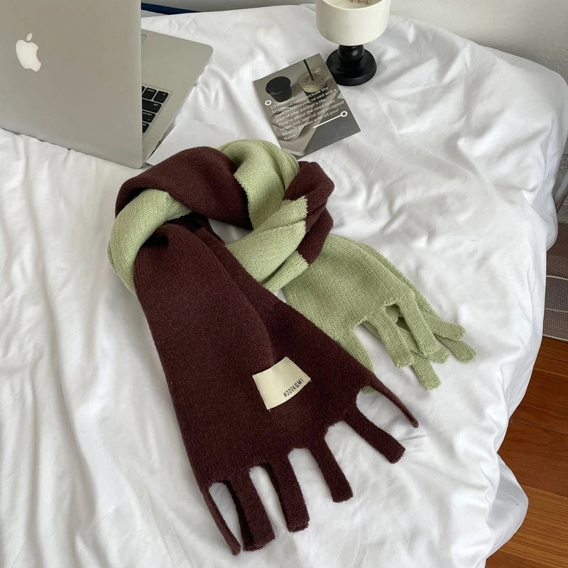 Color Matching Tassel Scarf For Girls Winter New Fashion Versatile  Warm Western Style Knitted Wool Neck Scarf
