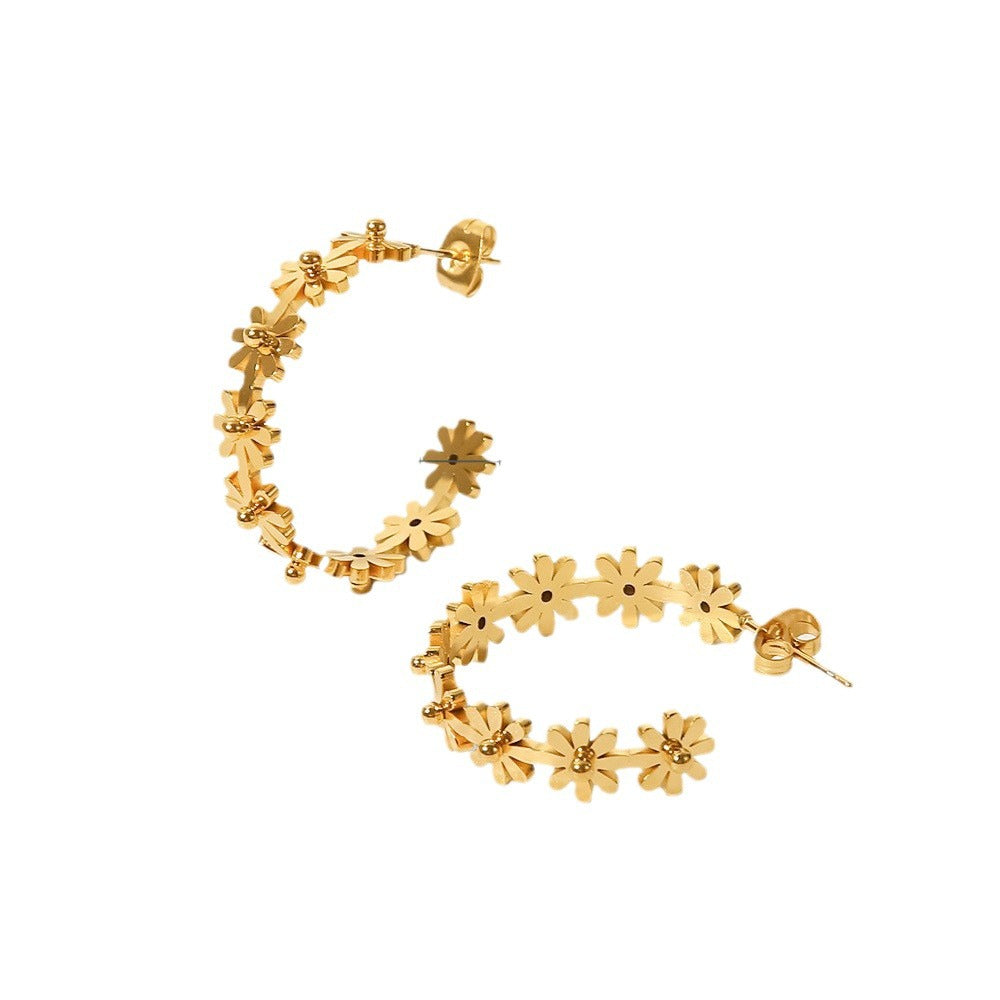 Flower Geometric Stainless Steel Electroplating Earrings