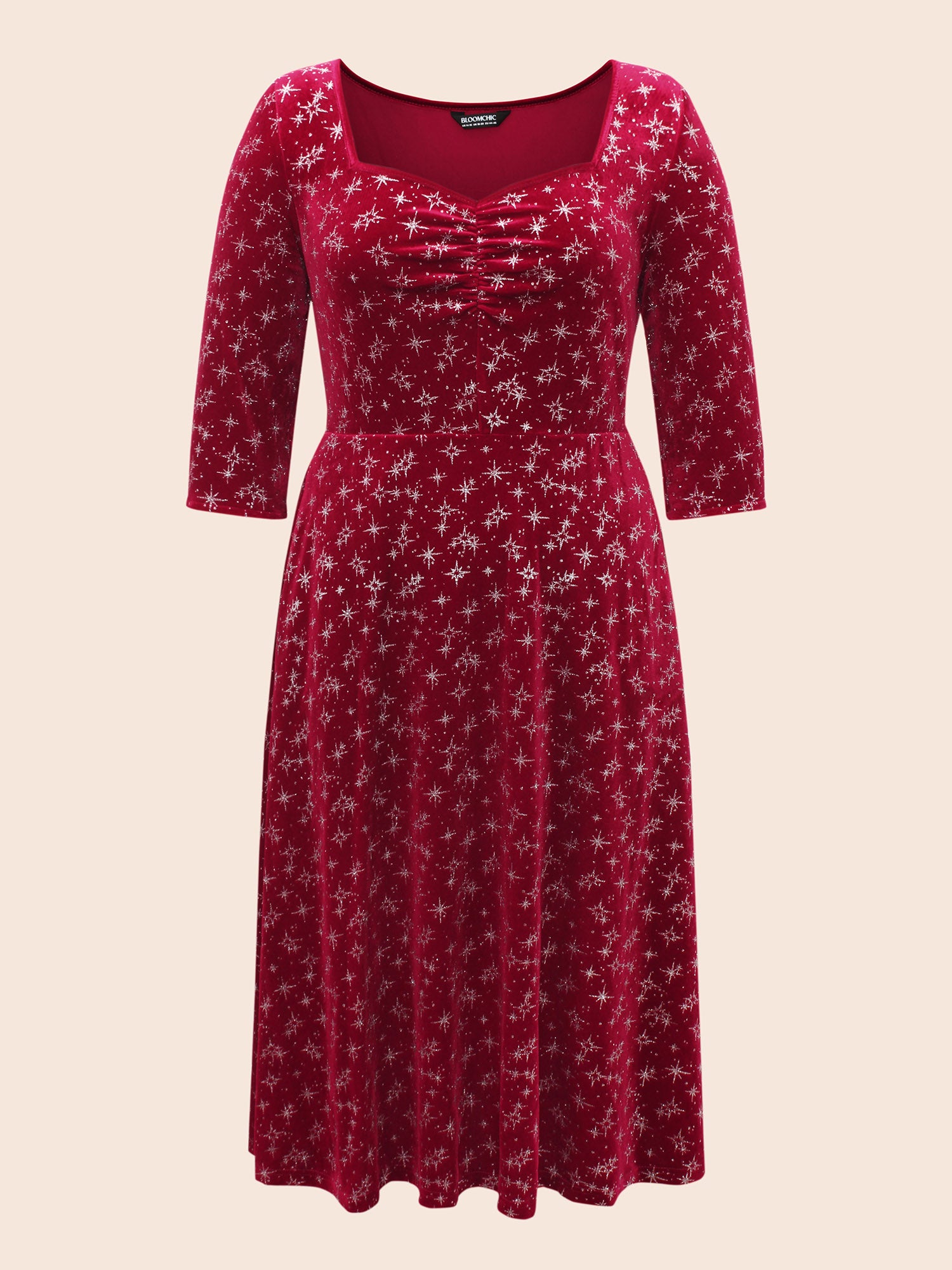 Embossed Velvet Sweetheart Neckline Midi Dress