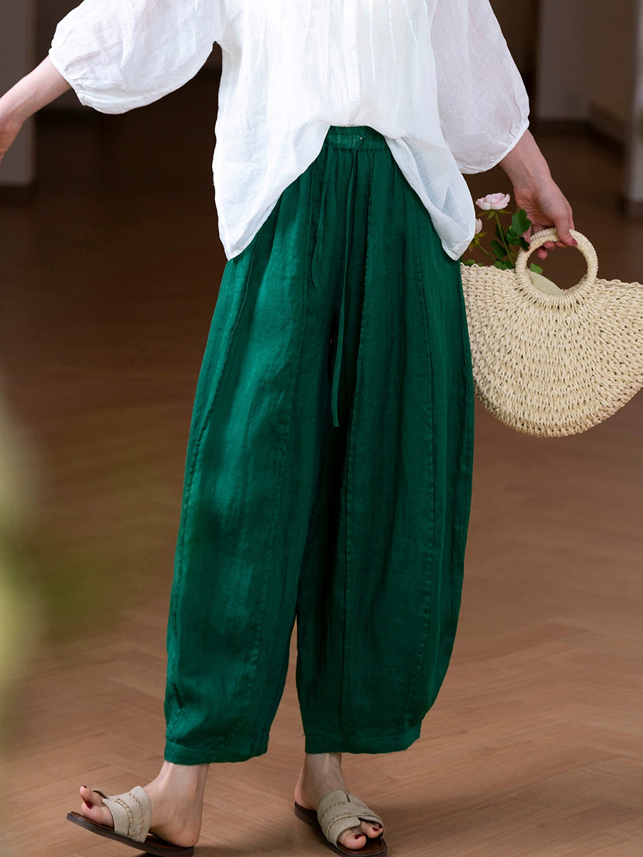 Women Summer Pure Color 100%Ramie Bloomers