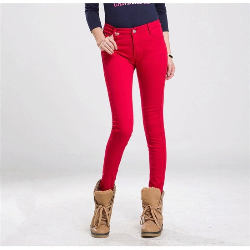 Women's Warm Thick Colorful Office Jeans