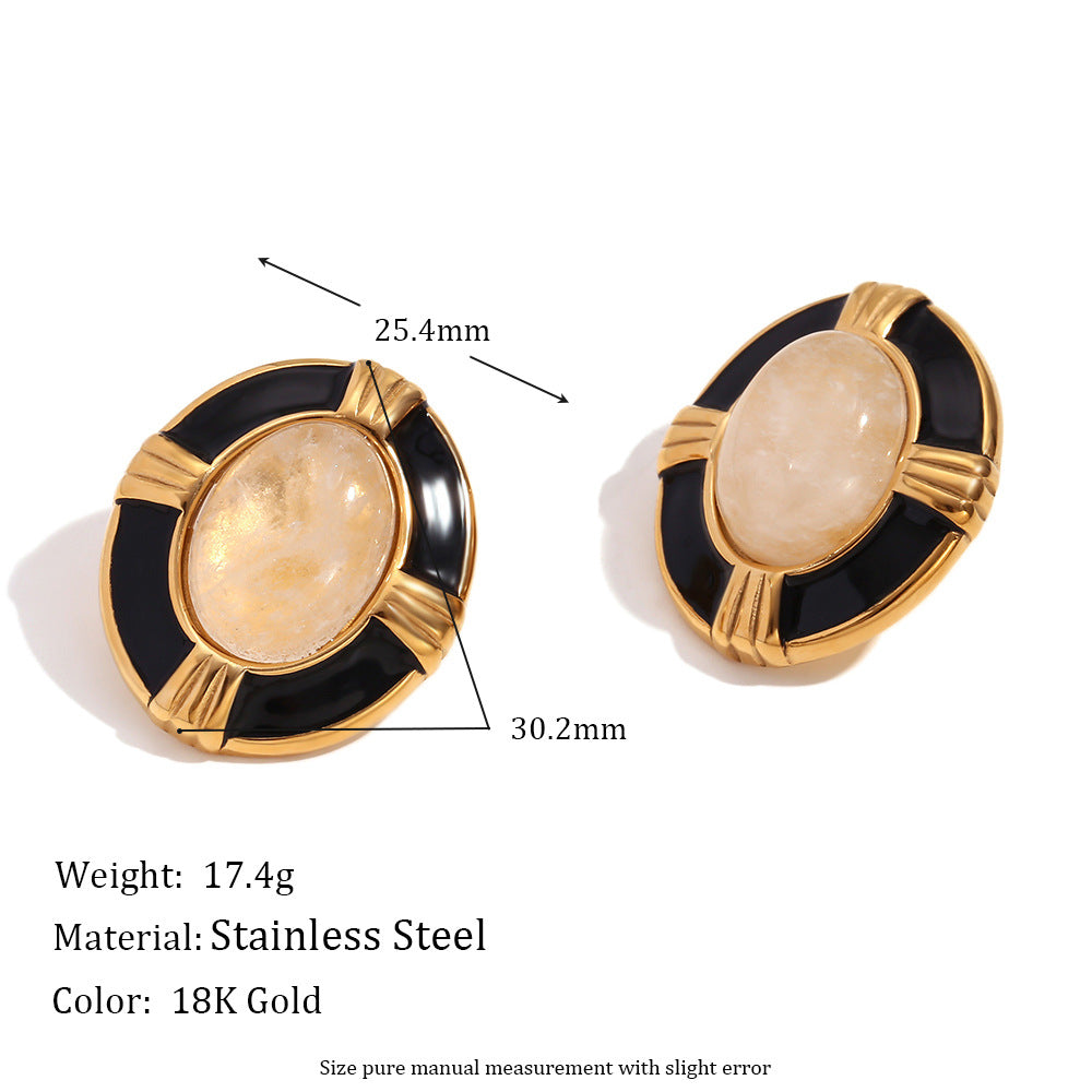 Fashion Ellipse Geometric Stainless Steel 18K Gold Plated Stud Earrings