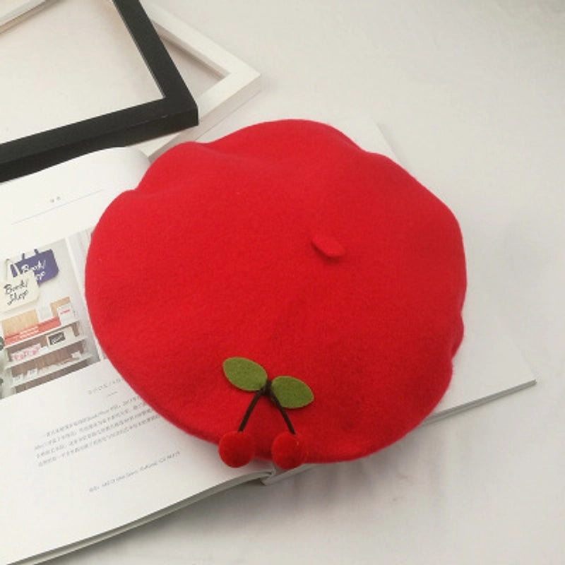 2 Pieces Women's Elegant Pastoral Cherry Eaveless Beret Hat