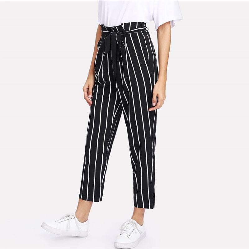 High Waisted Vertical Striped Trousers