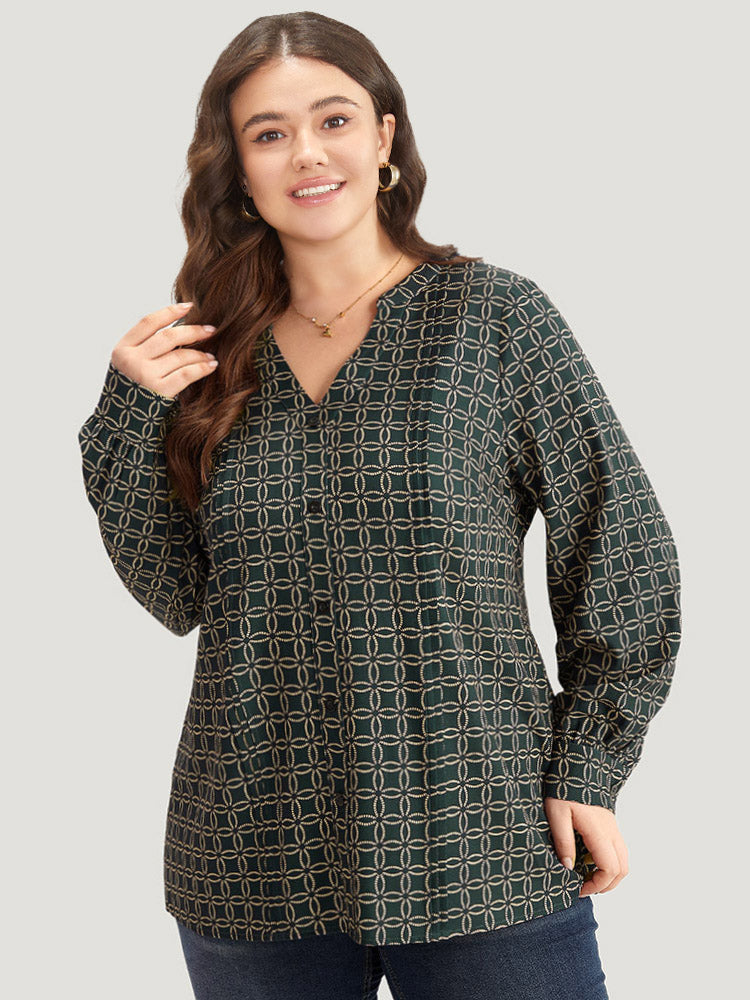 Geometric Graphic Pleated Detail Blouse