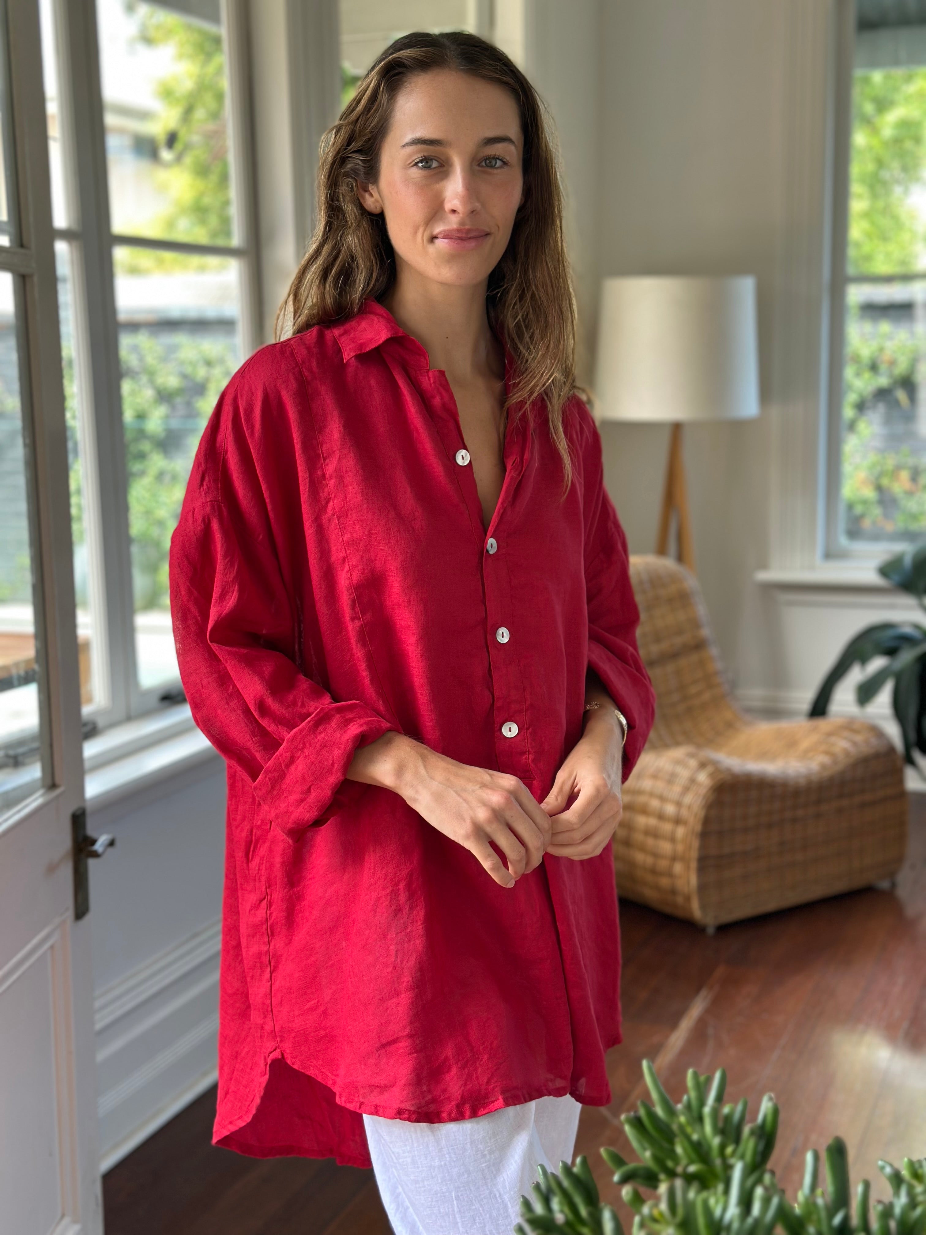 megan shirt - red linen