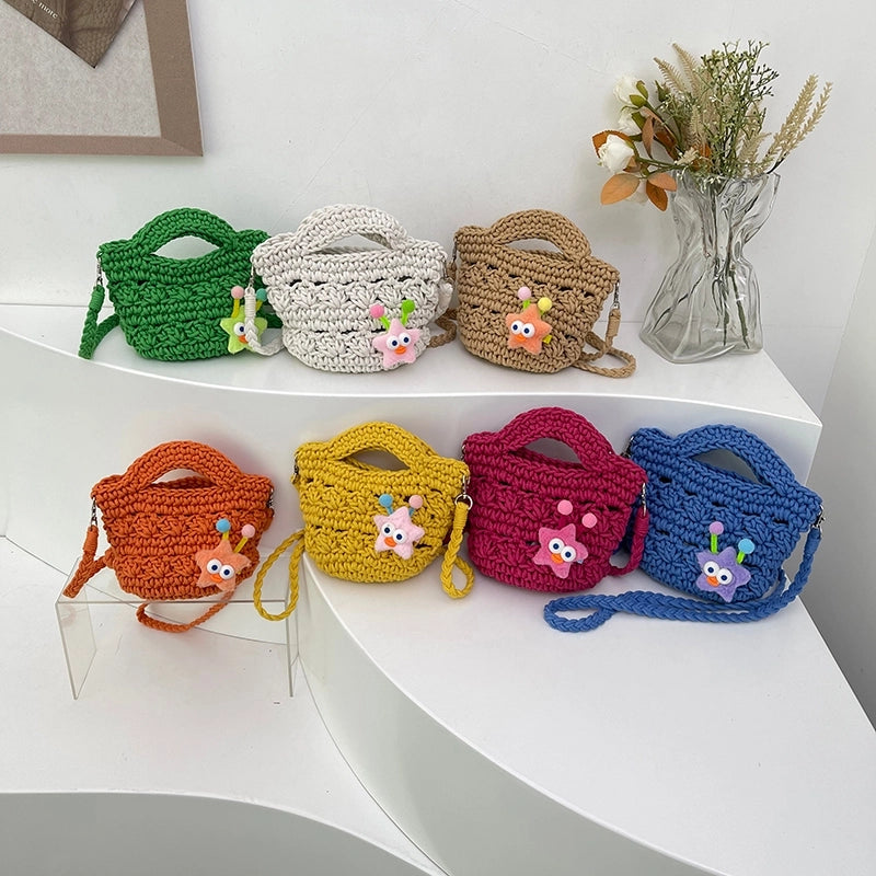Women's Medium Braid Solid Color Cute Basic Weave Open Crossbody Bag