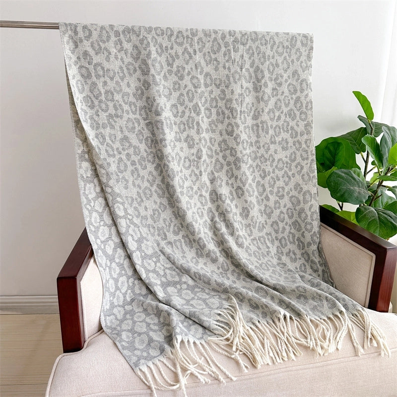 Unisex Casual Leopard Imitation Cashmere Knitted Scarf
