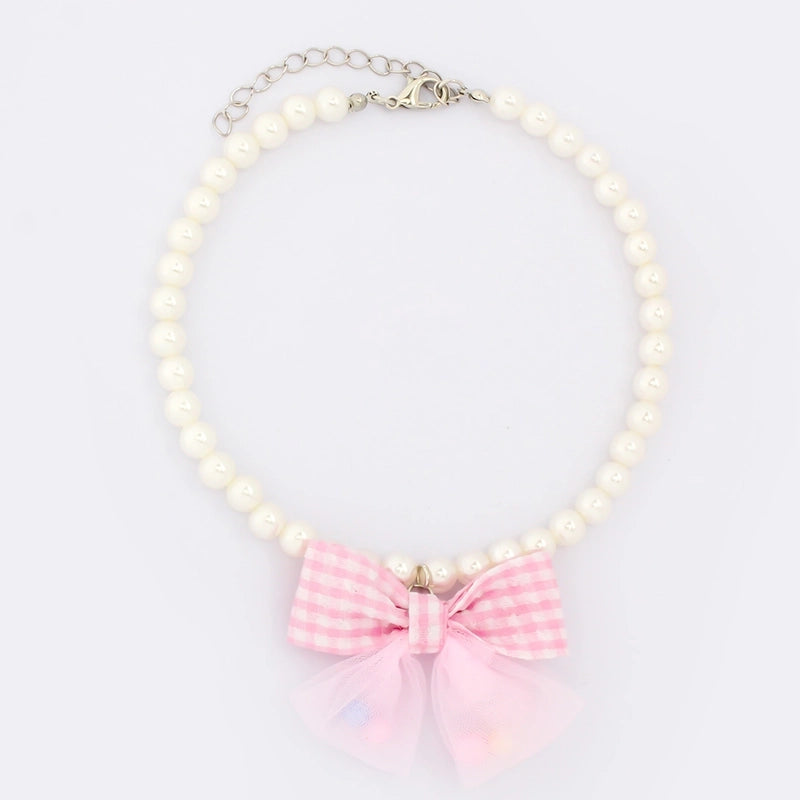 Cute Minimalist Plastic Bow Knot Beaded Pet Collar