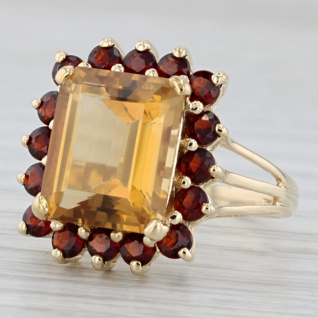 7.25ctw Citrine Garnet Halo Ring 10k Yellow Gold Size 8 Cocktail