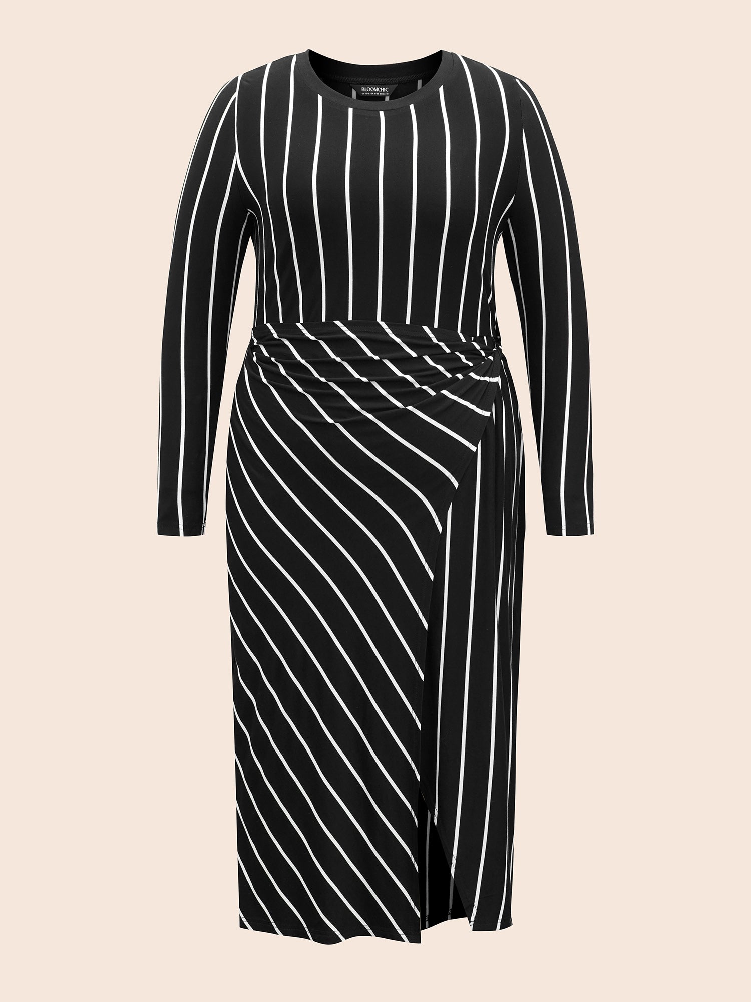 Striped Twist Front Split Hem Dress