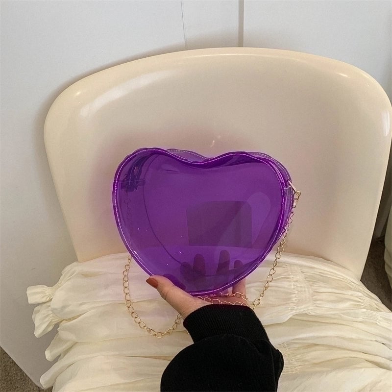 Women's Pvc Heart Shape Streetwear Heart-shaped Zipper Shoulder Bag Crossbody Bag