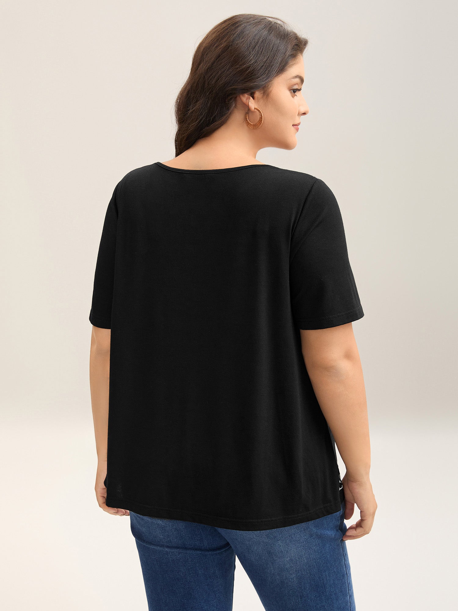 Crisscross Embroidery Straight-Fit T-Shirt