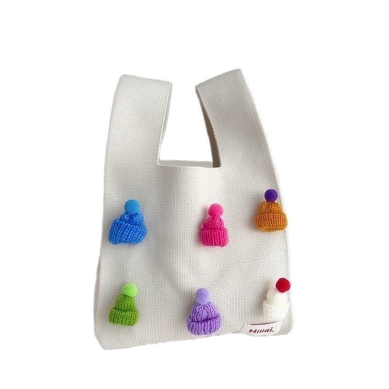 Women's All Seasons Knit Flower Cute Bucket Open Handbag Bucket Bag