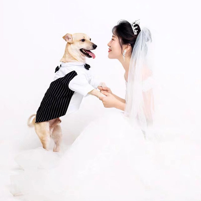 Spring/summer Thin Pet Dog Cat Clothes Western-style Suit Shirt Wedding Dress/gown For Teddy Large Dogs