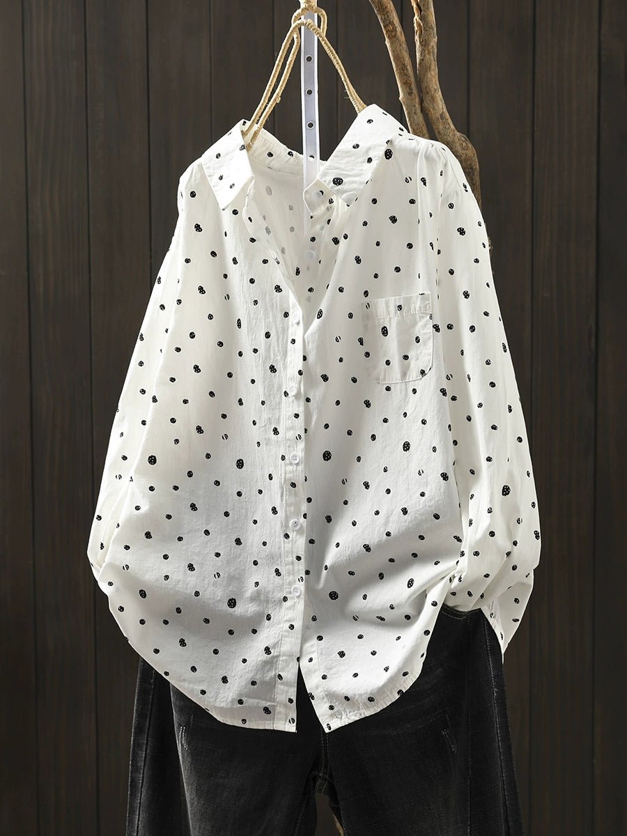 Women Summer Artsy Irregular Dot Cotton Shirt
