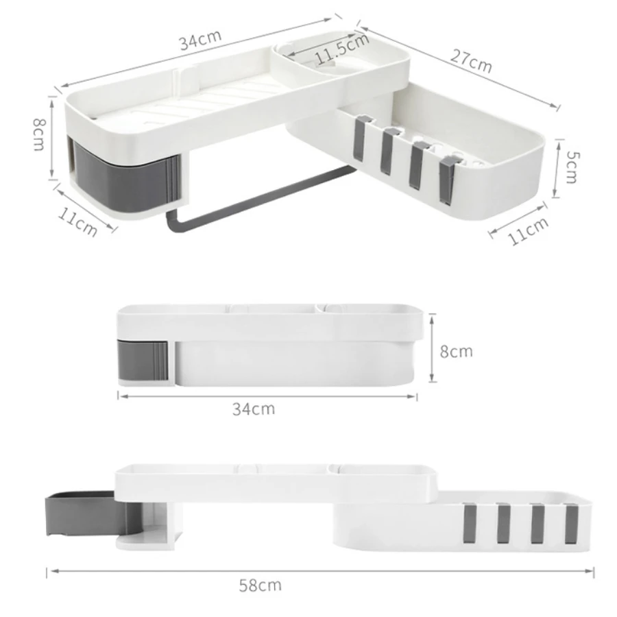 CORNER BATHROOM SHELF WALL-MOUNTED KITCHEN & COSMETIC STORAGE RACK