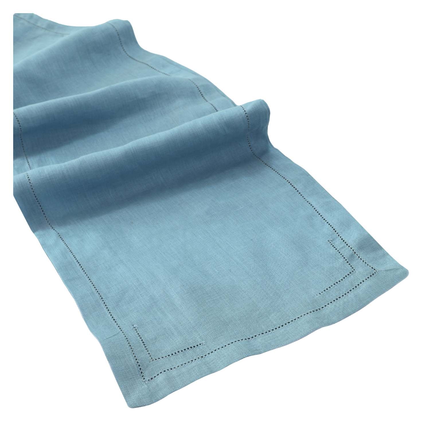 Dusty Blue 100% Linen Incomplete Hemstitch Table Runner 72