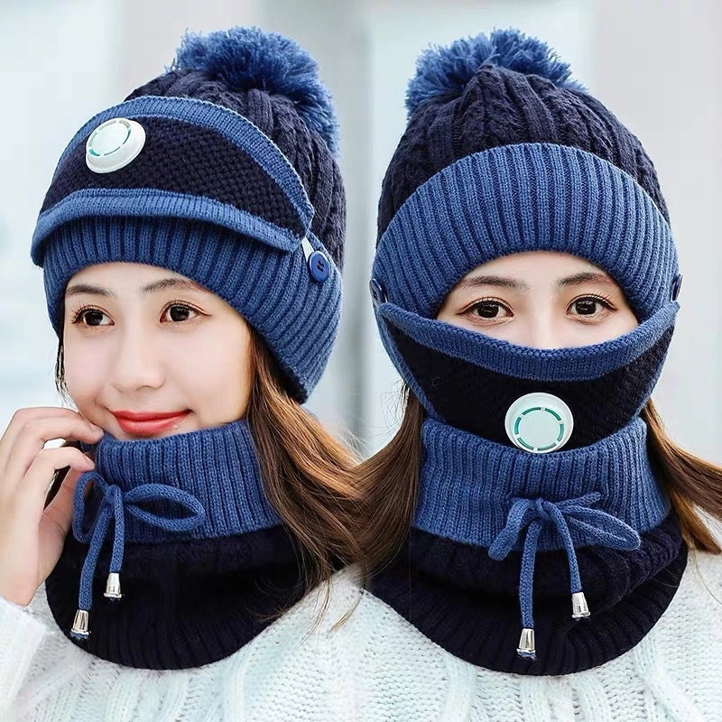 Women's Basic Minimalist Color Block Pom Poms Eaveless Wool Cap