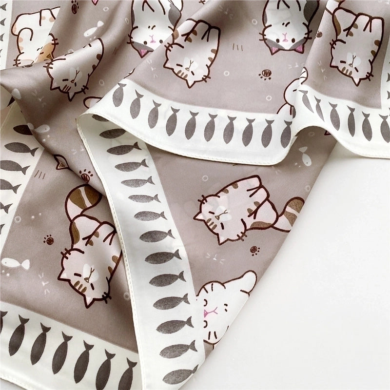 Women's Sweet Color Block Cat Polyester Printing Silk Scarves
