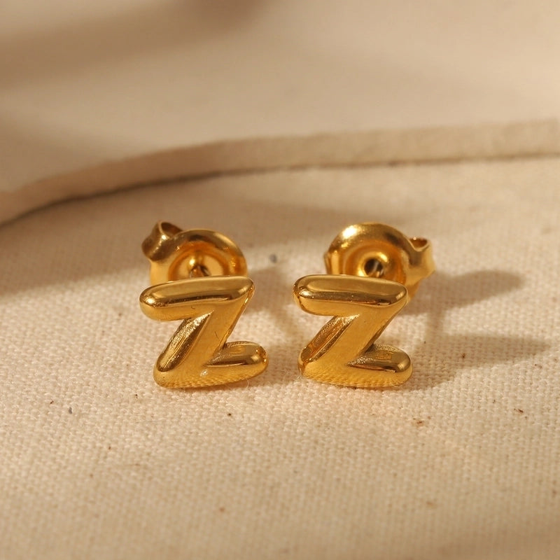 1 Pair Basic Minimalist Letter Solid Color 304 Stainless Steel 14K Gold Plated Ear Studs